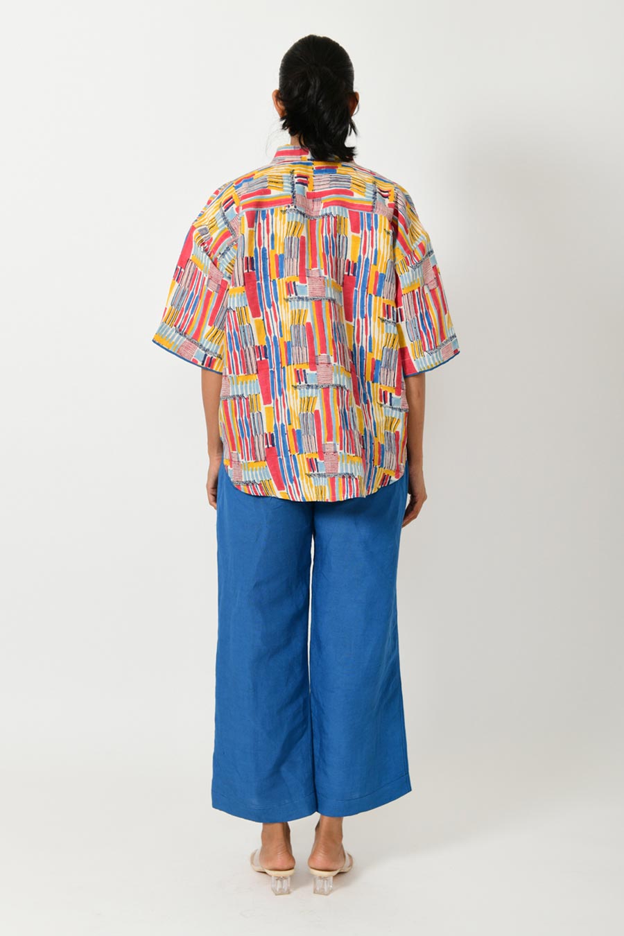 Scribble Linen Shirt & Blue Pant Set