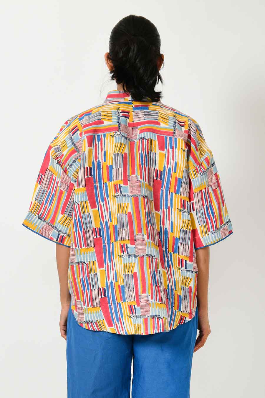 Scribble Handblock Linen Crop Shirt