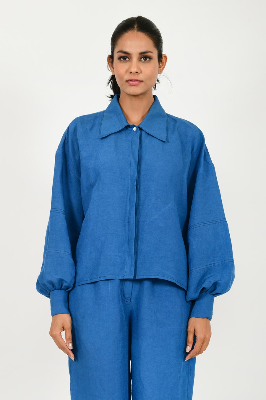 Classic Blue Linen Bell Shirt