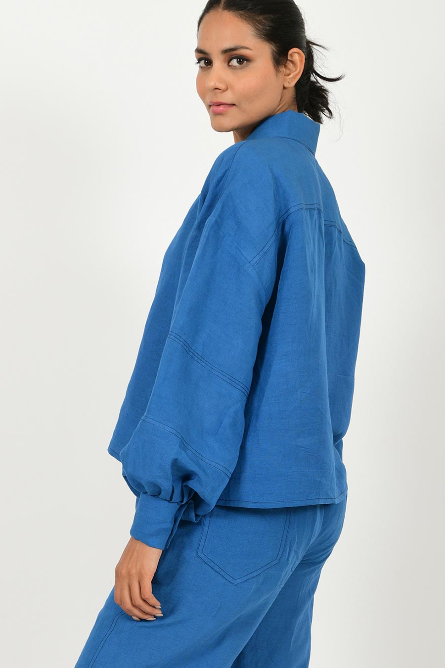 Classic Blue Linen Bell Shirt