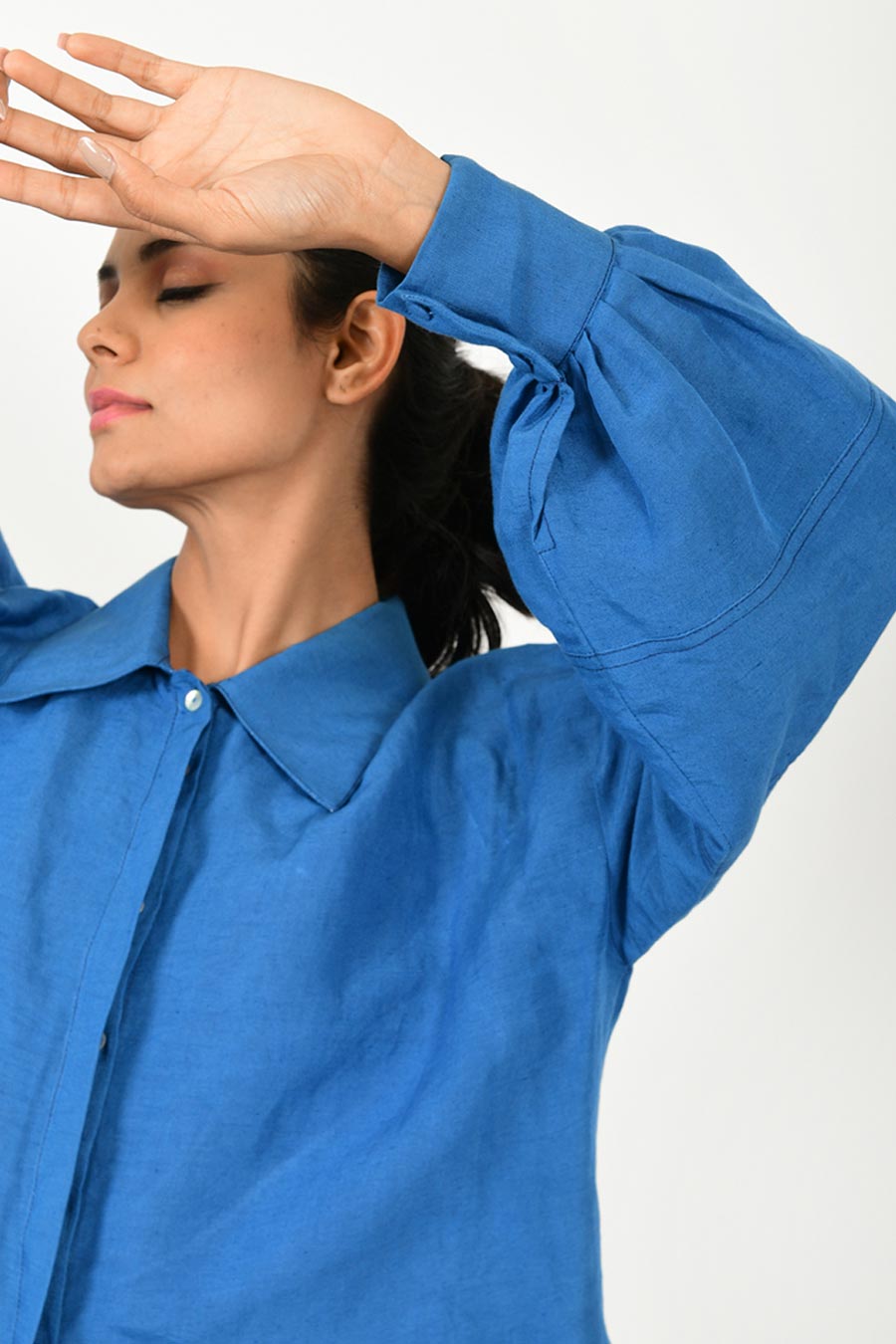 Classic Blue Linen Bell Shirt