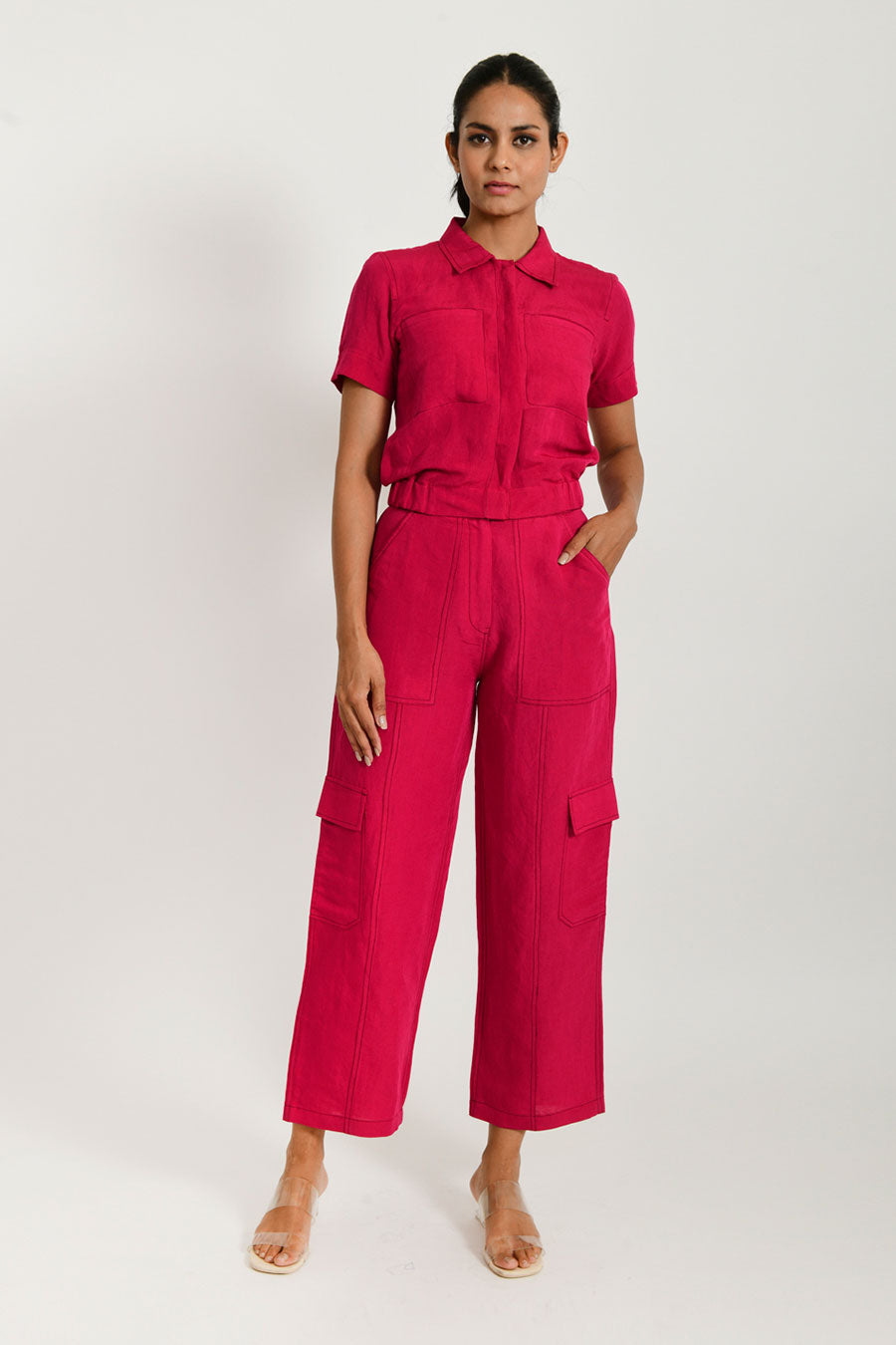 Viva Magenta Linen Top & Cargo Pant Set