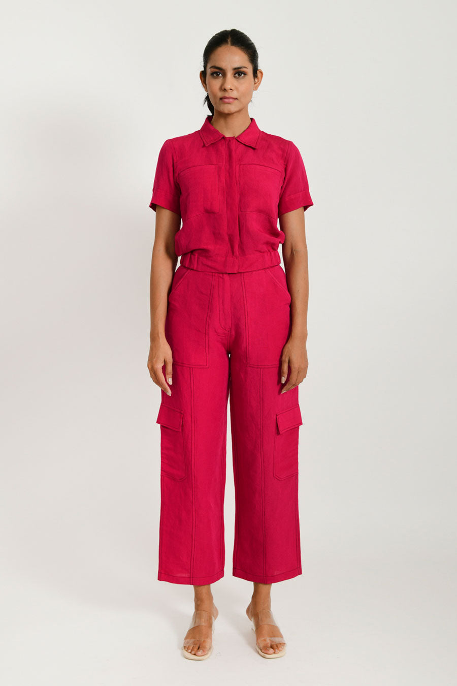 Viva Magenta Linen Top & Cargo Pant Set