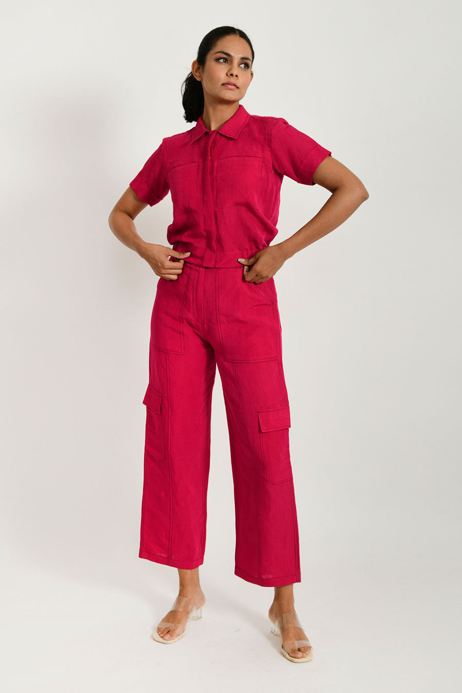 Viva Magenta Linen Top & Cargo Pant Set