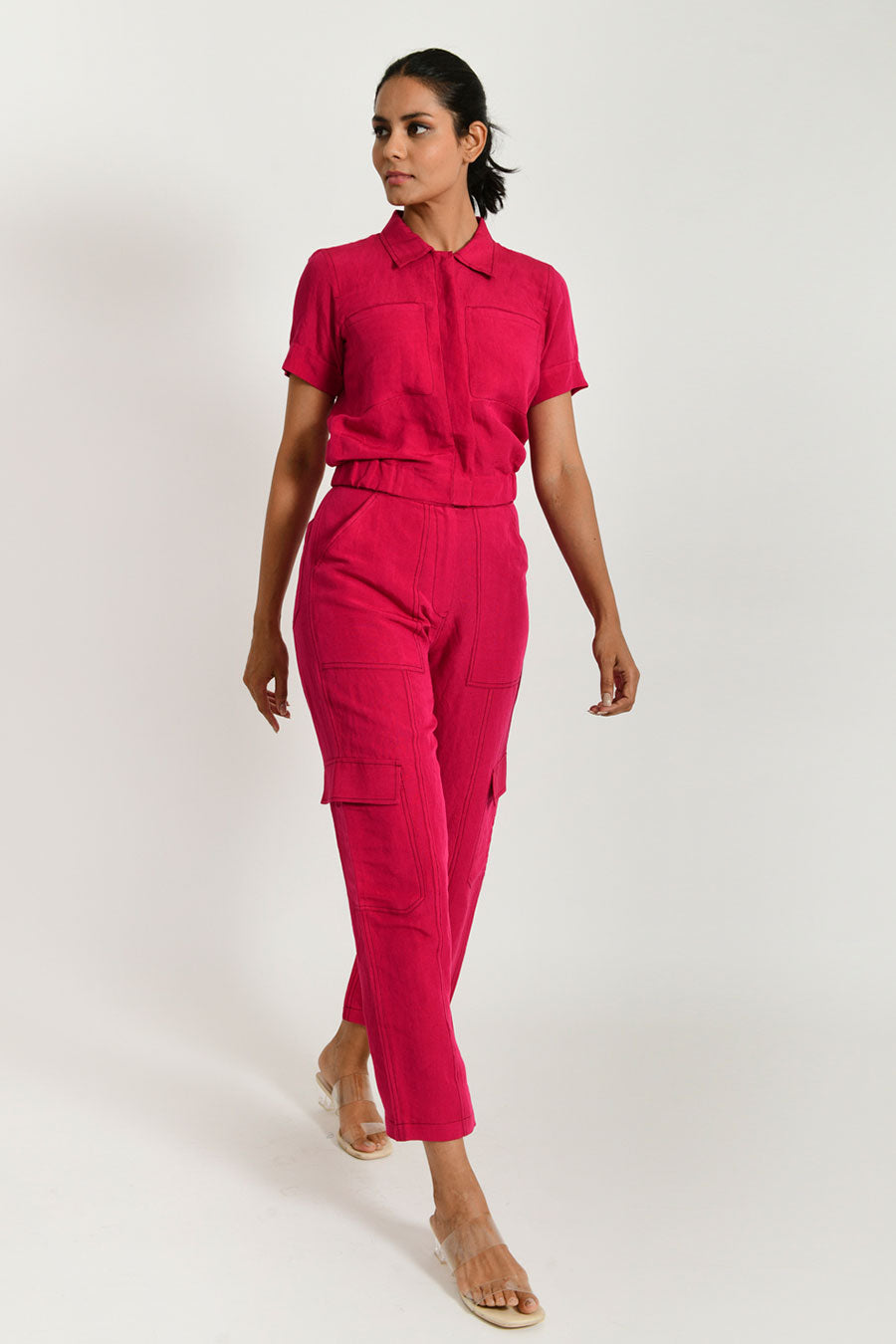 Viva Magenta Linen Top & Cargo Pant Set