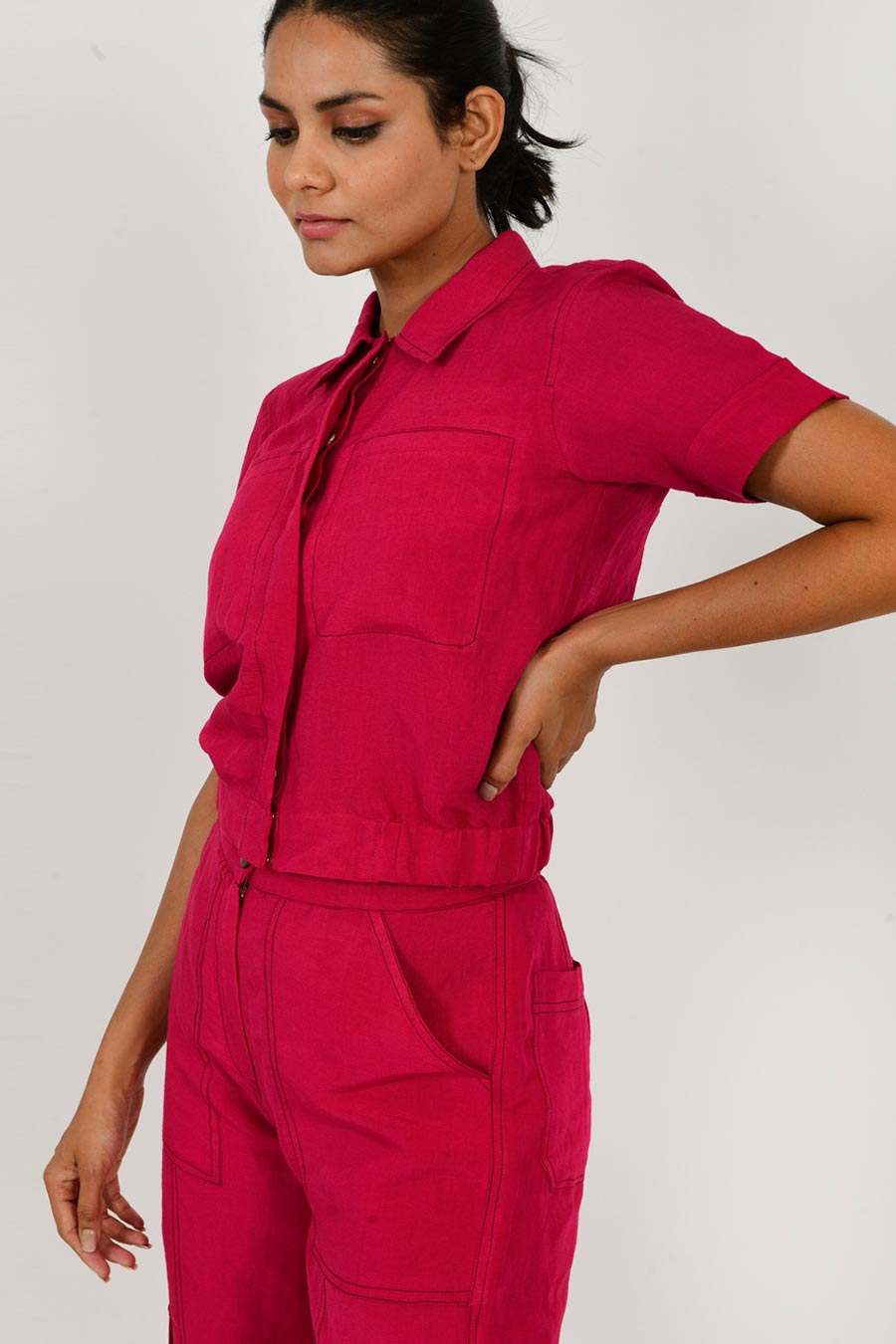 Viva Magenta Linen Top & Cargo Pant Set