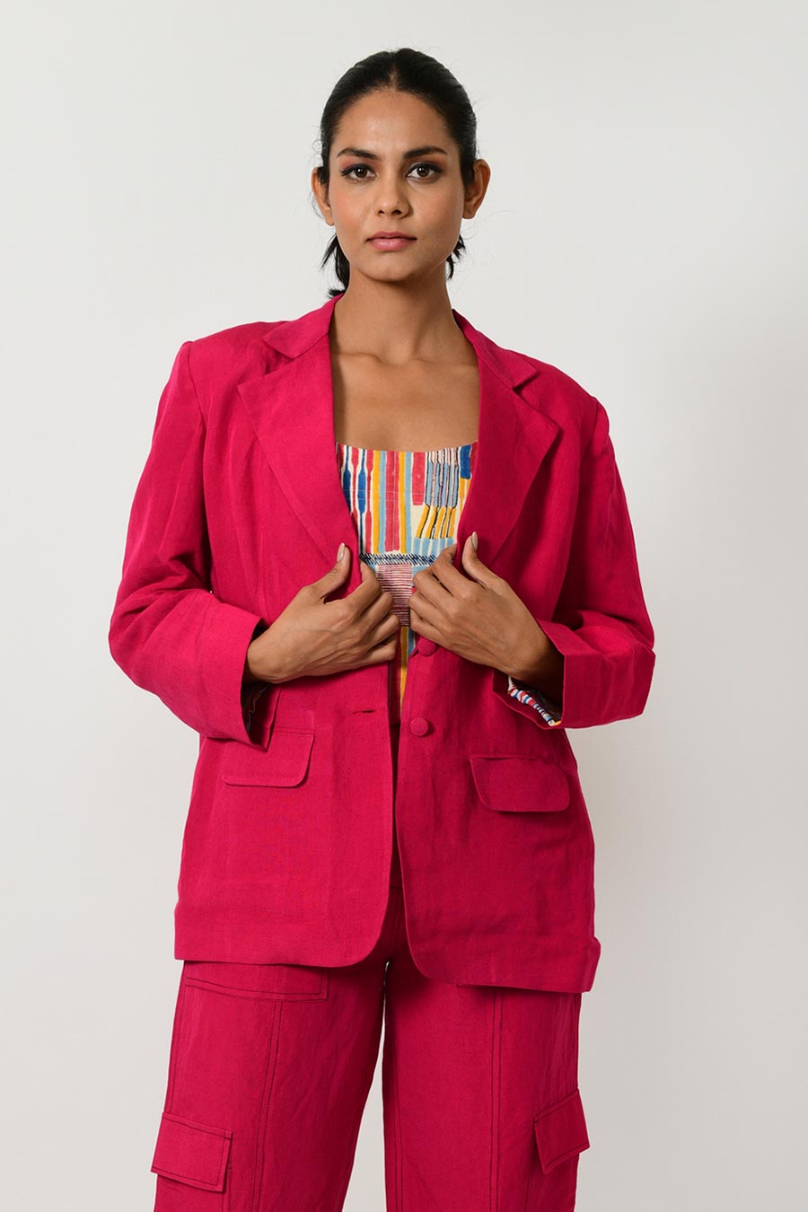 Viva Magenta Linen Cargo Jacket