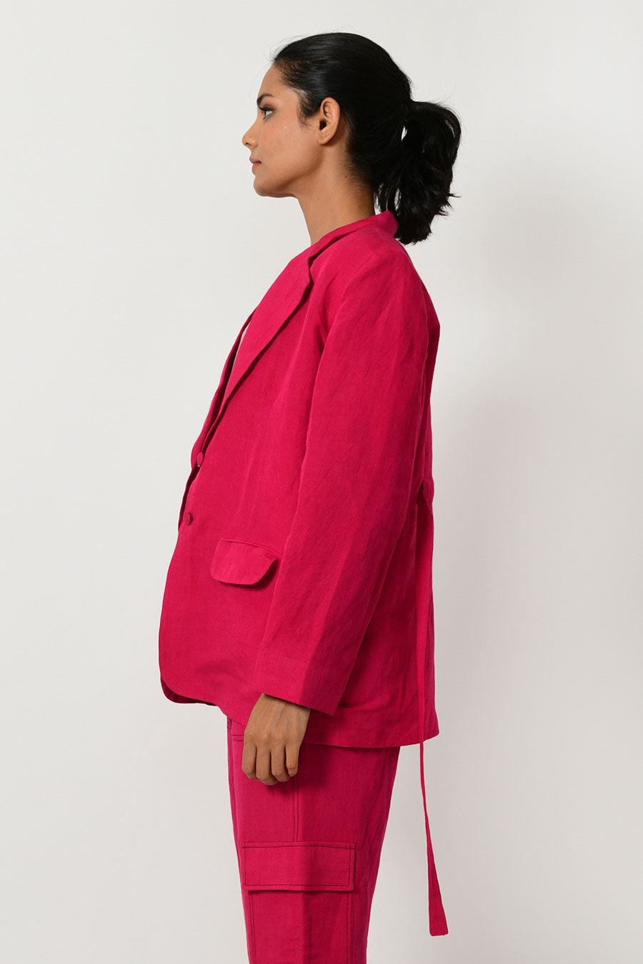 Viva Magenta Linen Cargo Jacket