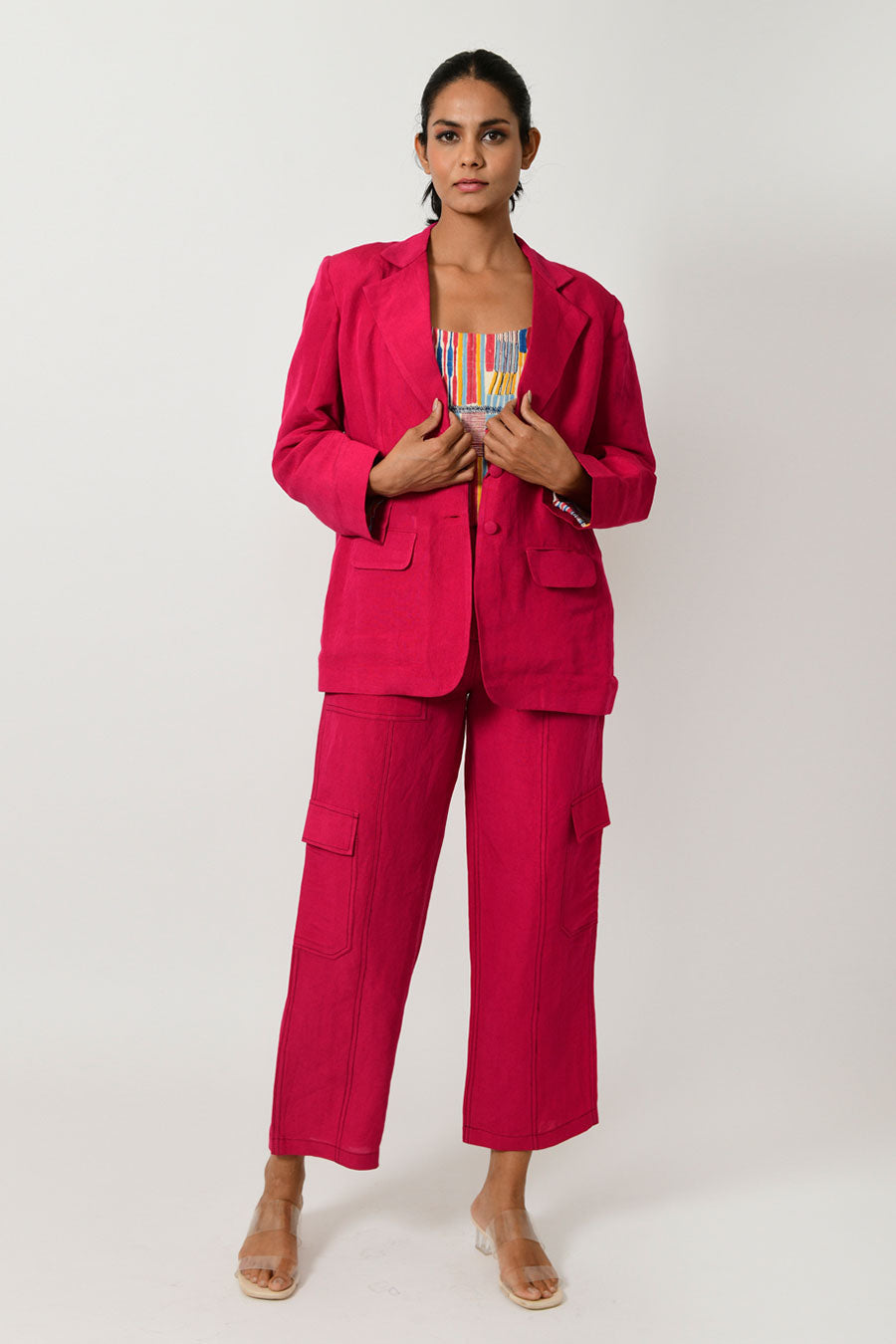 Viva Magenta Linen Blazer & Pant Co-Ord Set