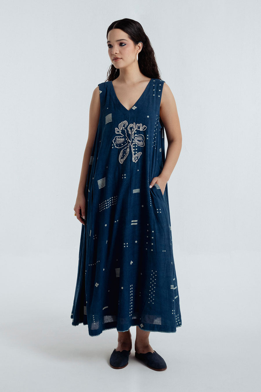Indigo Dabu Printed Maxi Dress