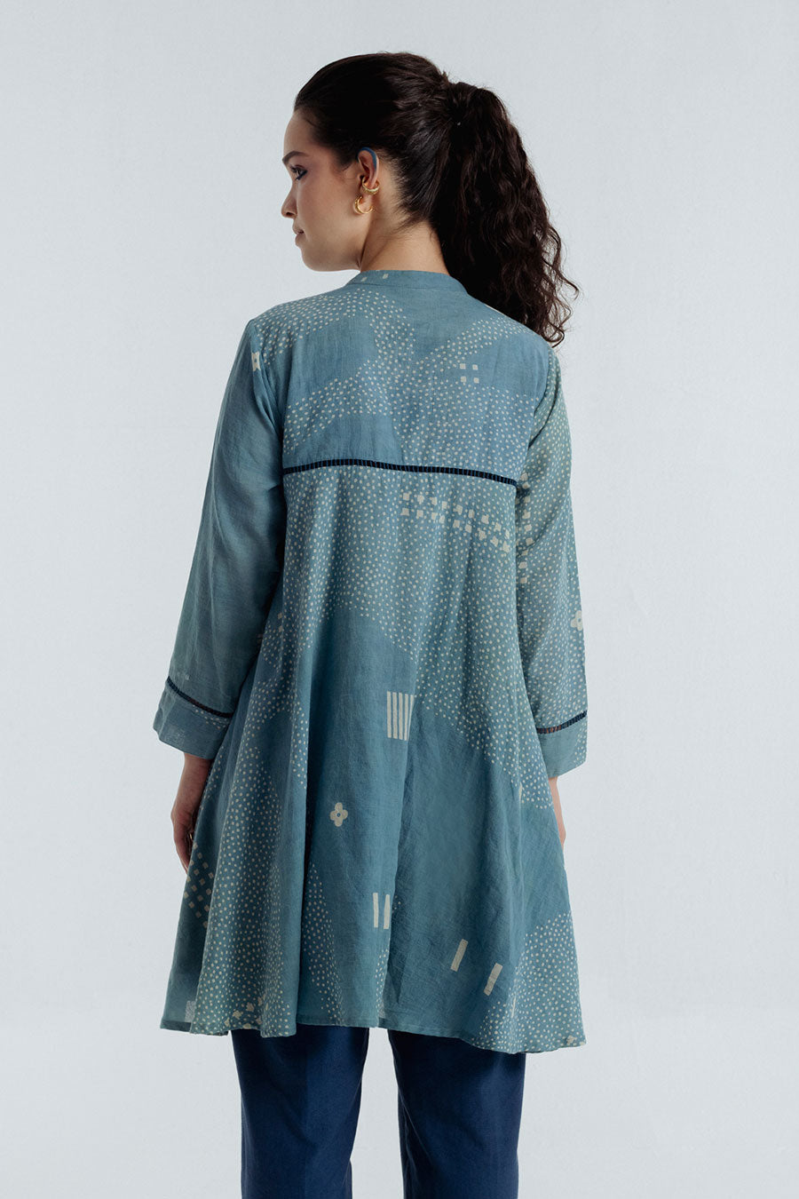 Indigo Dabu Printed Flare Shirt