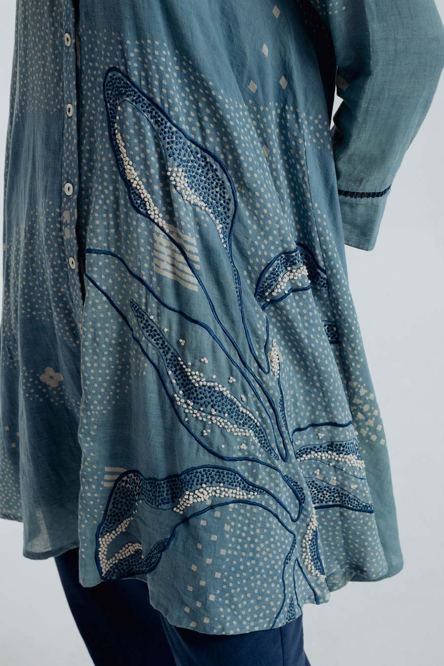 Indigo Dabu Printed Flare Shirt