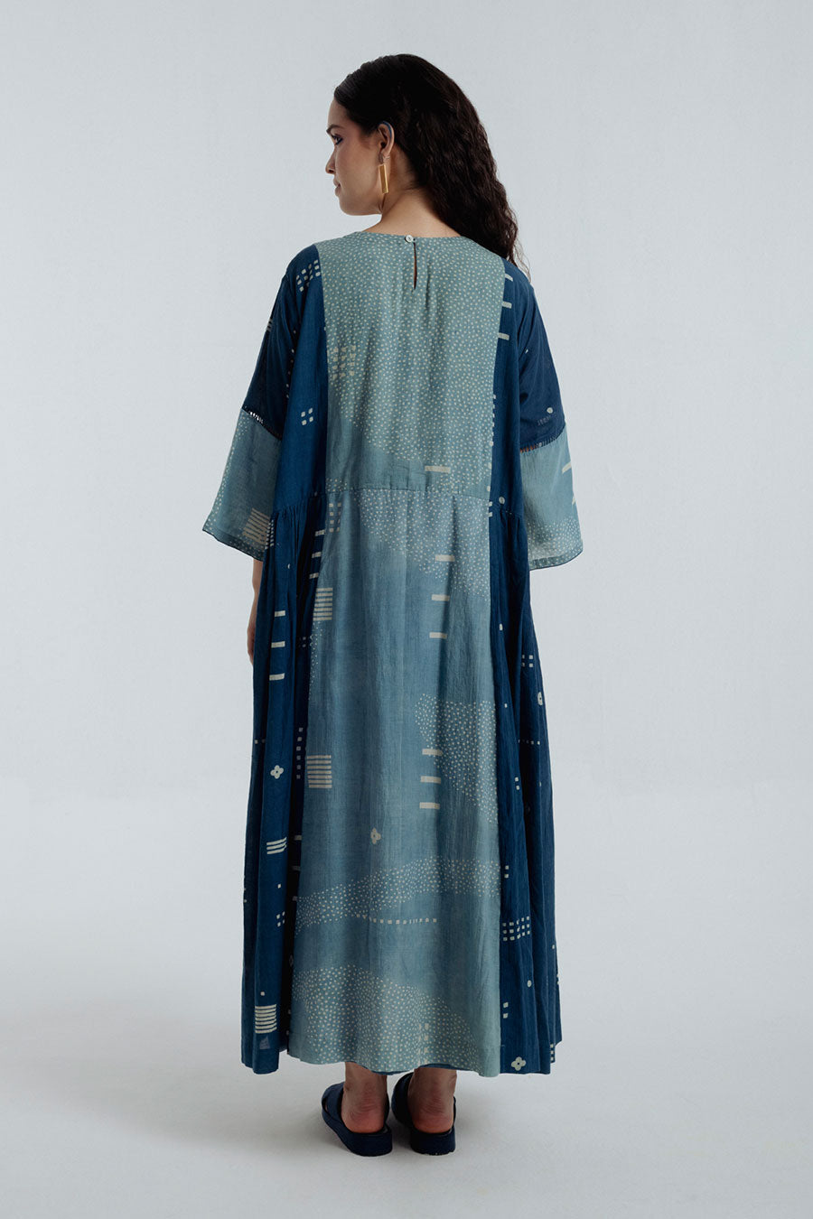 Indigo Dabu Printed Pleated Maxi Dress