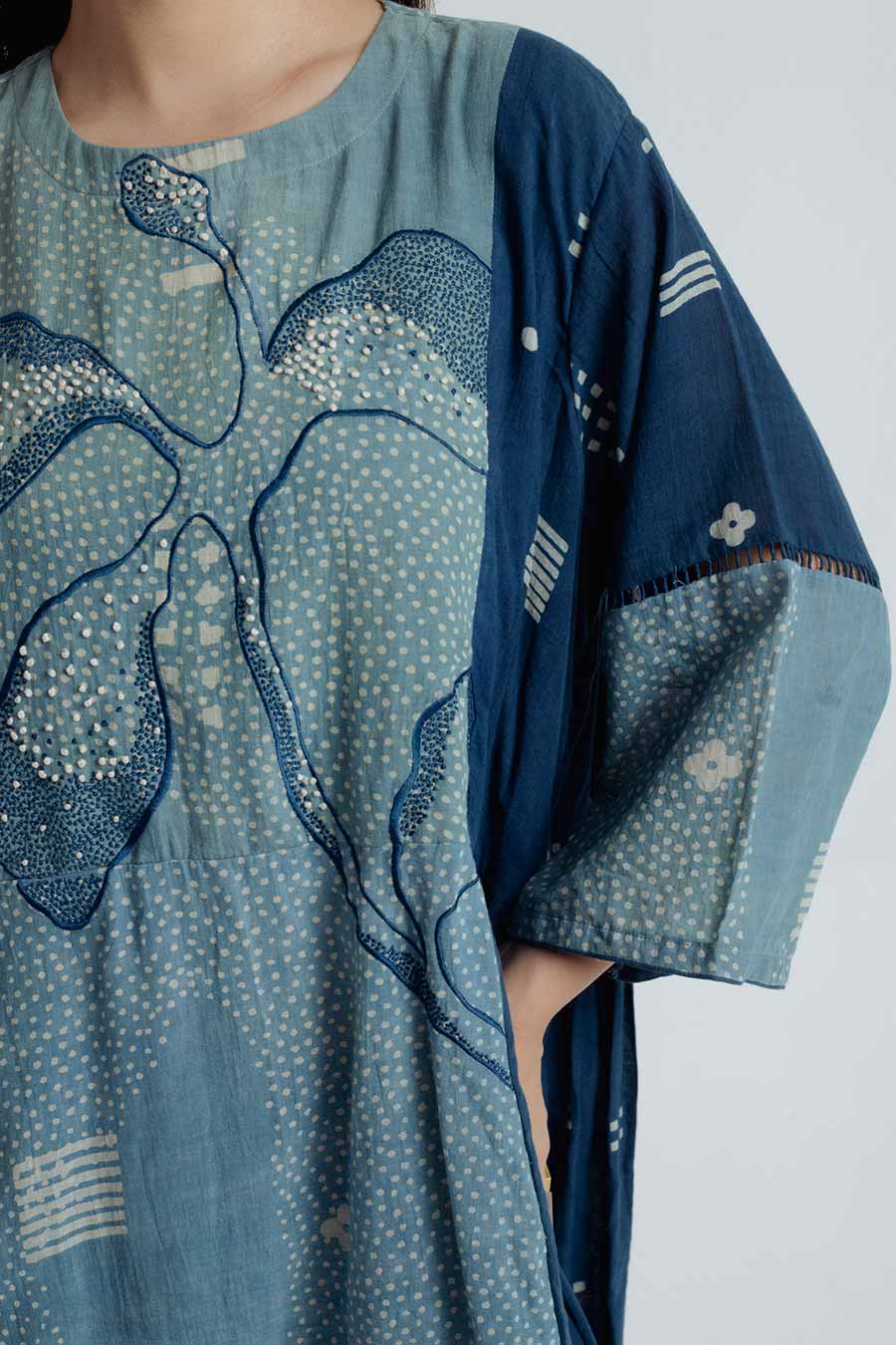 Indigo Dabu Printed Pleated Maxi Dress