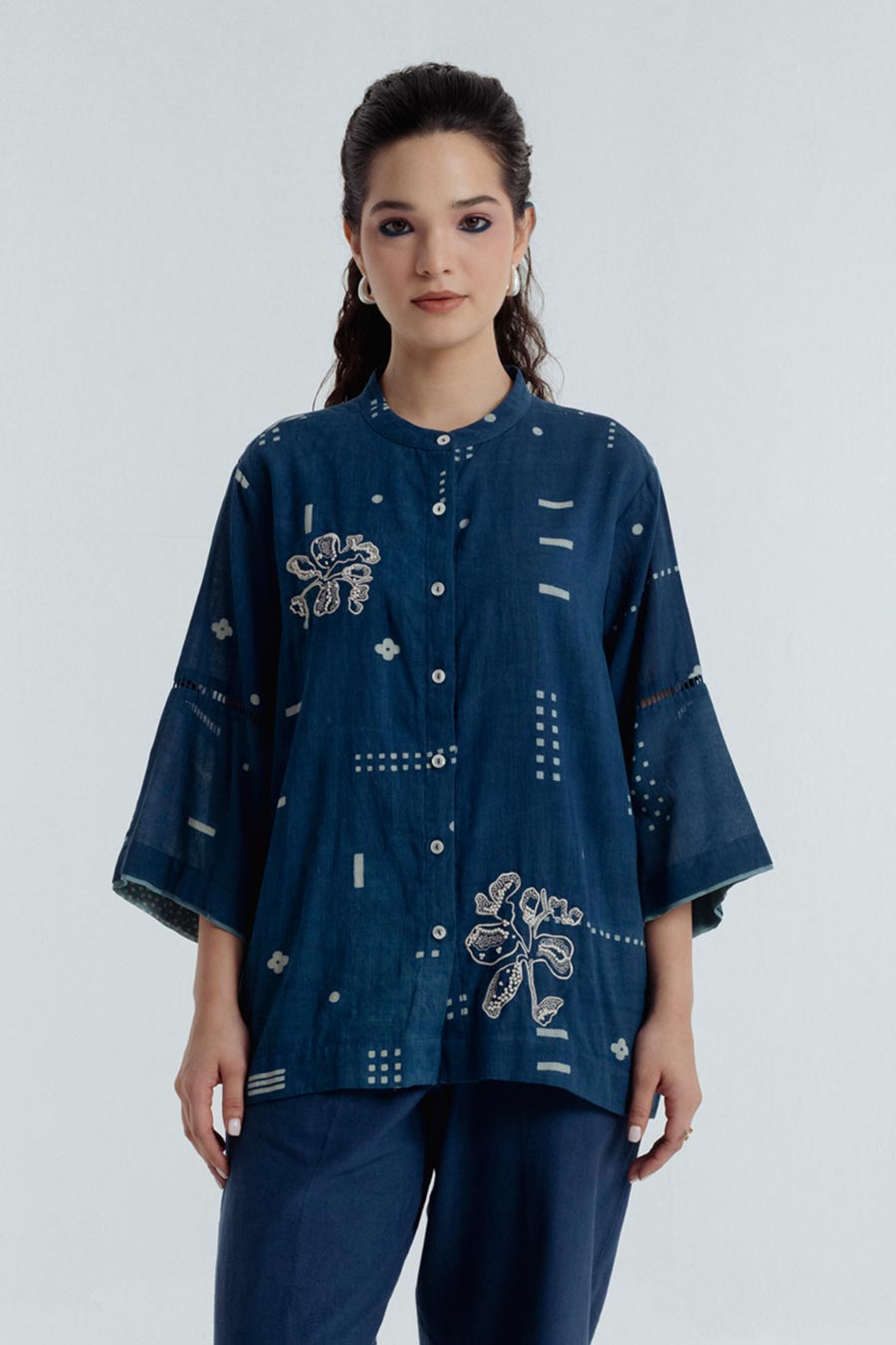 Indigo Dabu Printed Shadow Shirt
