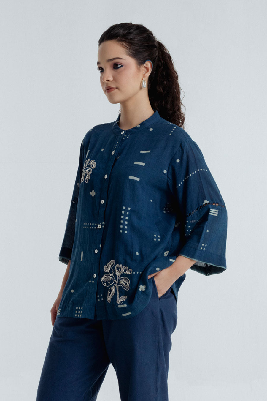 Indigo Dabu Printed Shadow Shirt
