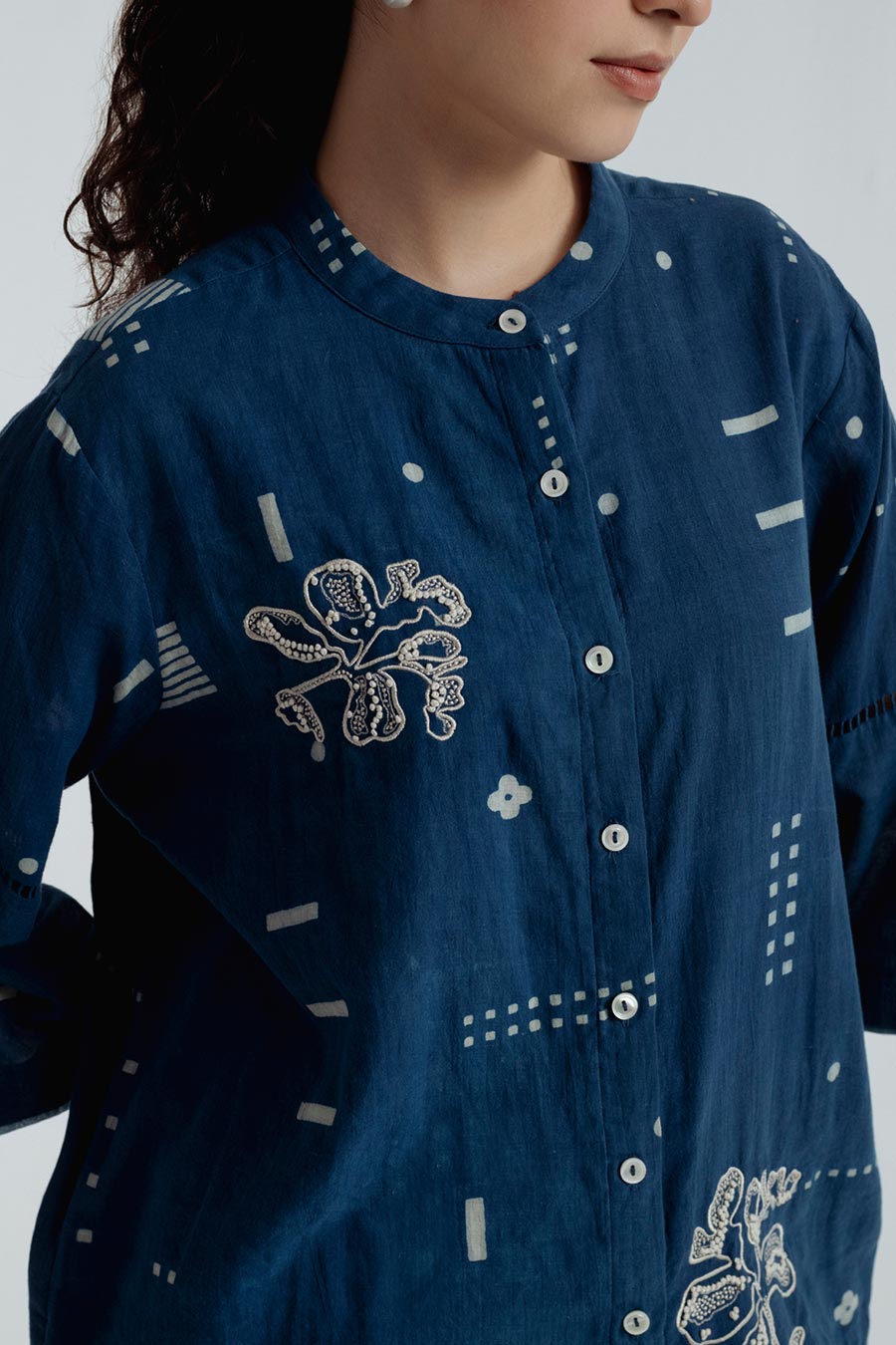 Indigo Dabu Printed Shadow Shirt