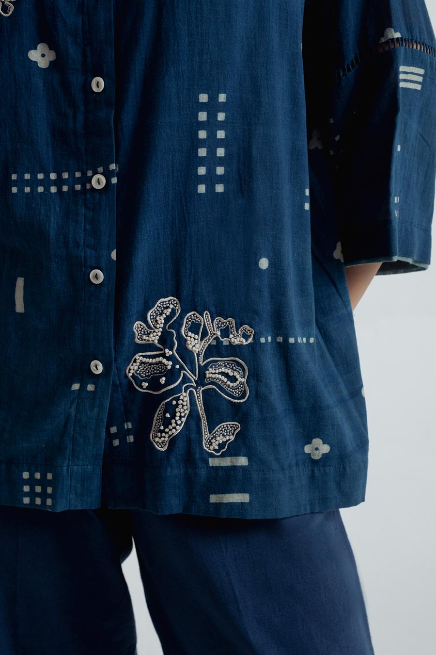Indigo Dabu Printed Shadow Shirt
