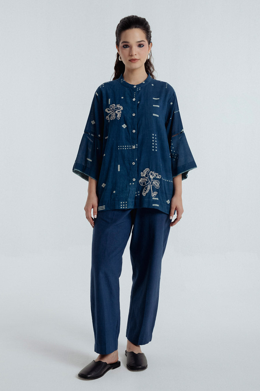 Indigo Dabu Printed Shadow Shirt