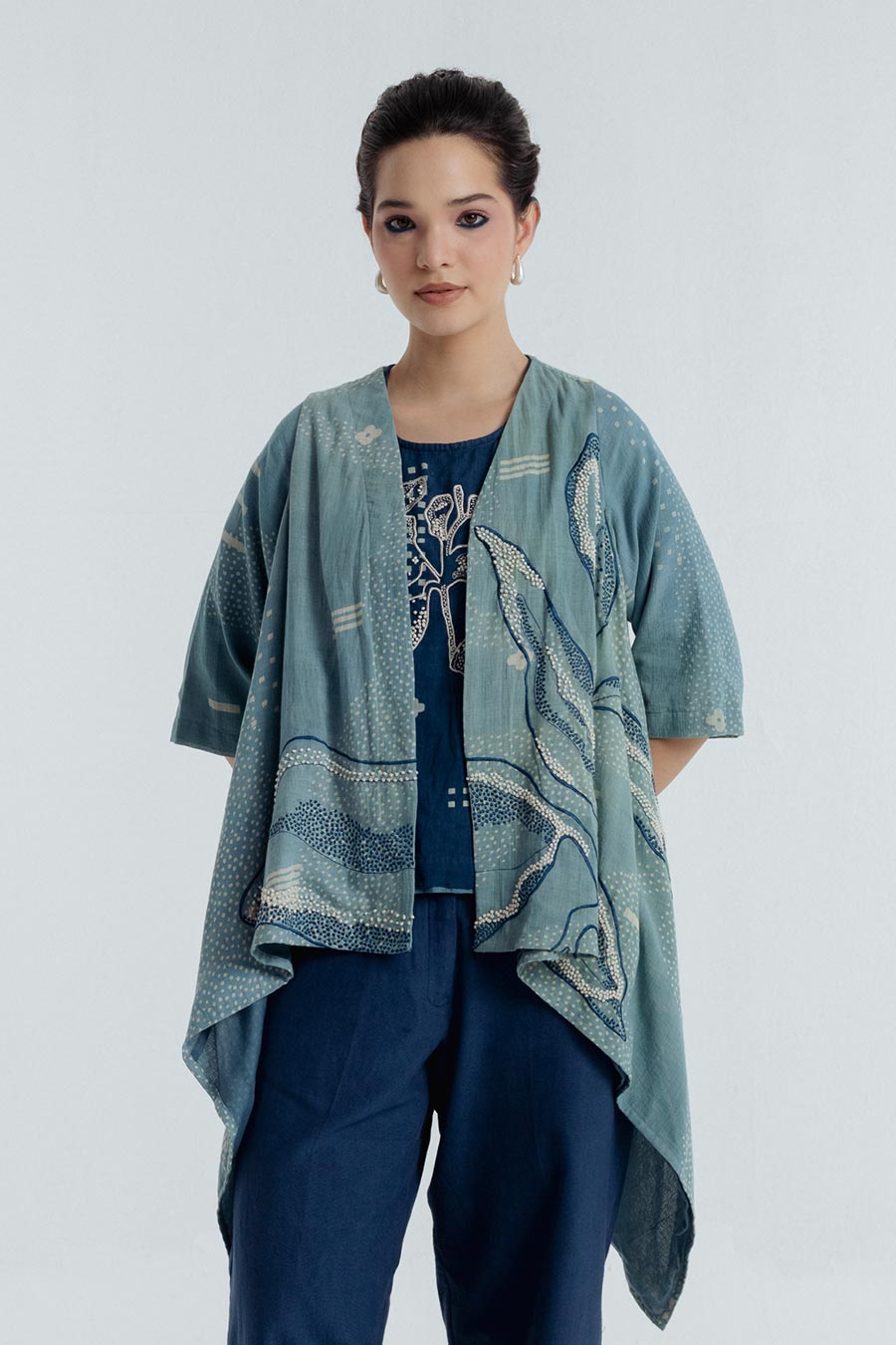 Indigo Dabu Printed Cape Overlay