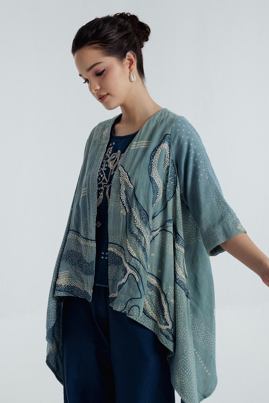 Indigo Dabu Printed Cape Overlay