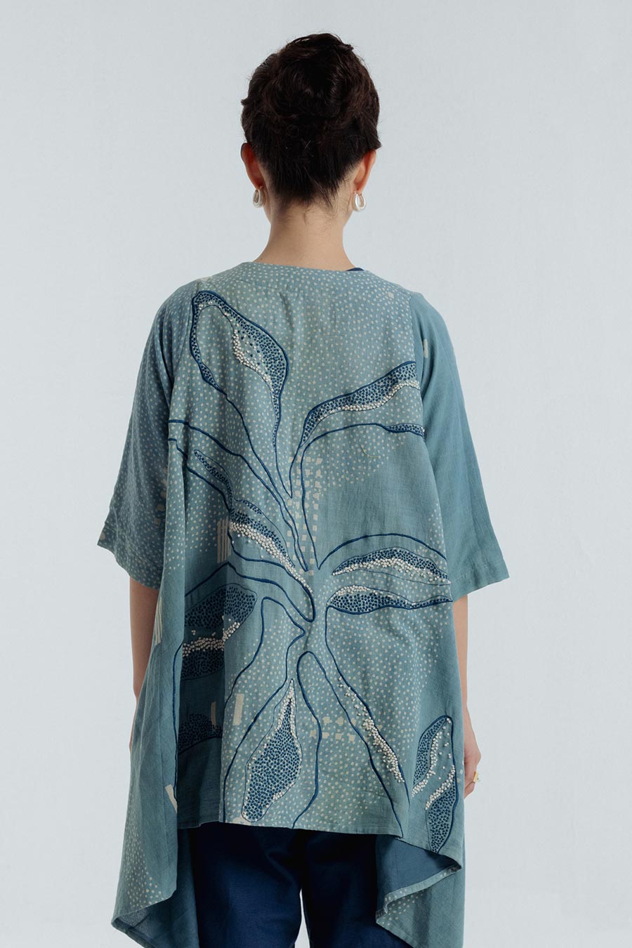 Indigo Dabu Printed Cape Overlay