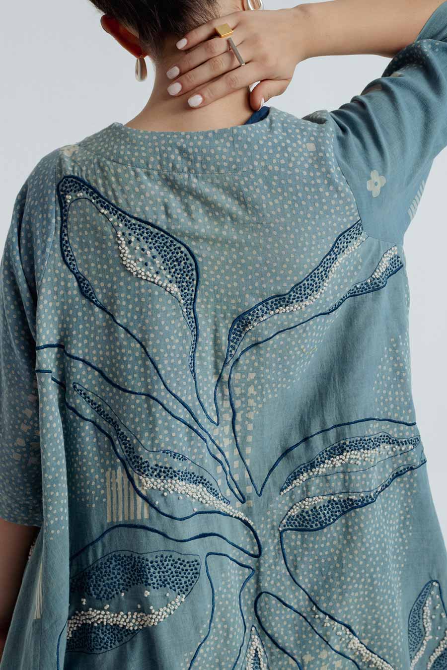 Indigo Dabu Printed Cape Overlay