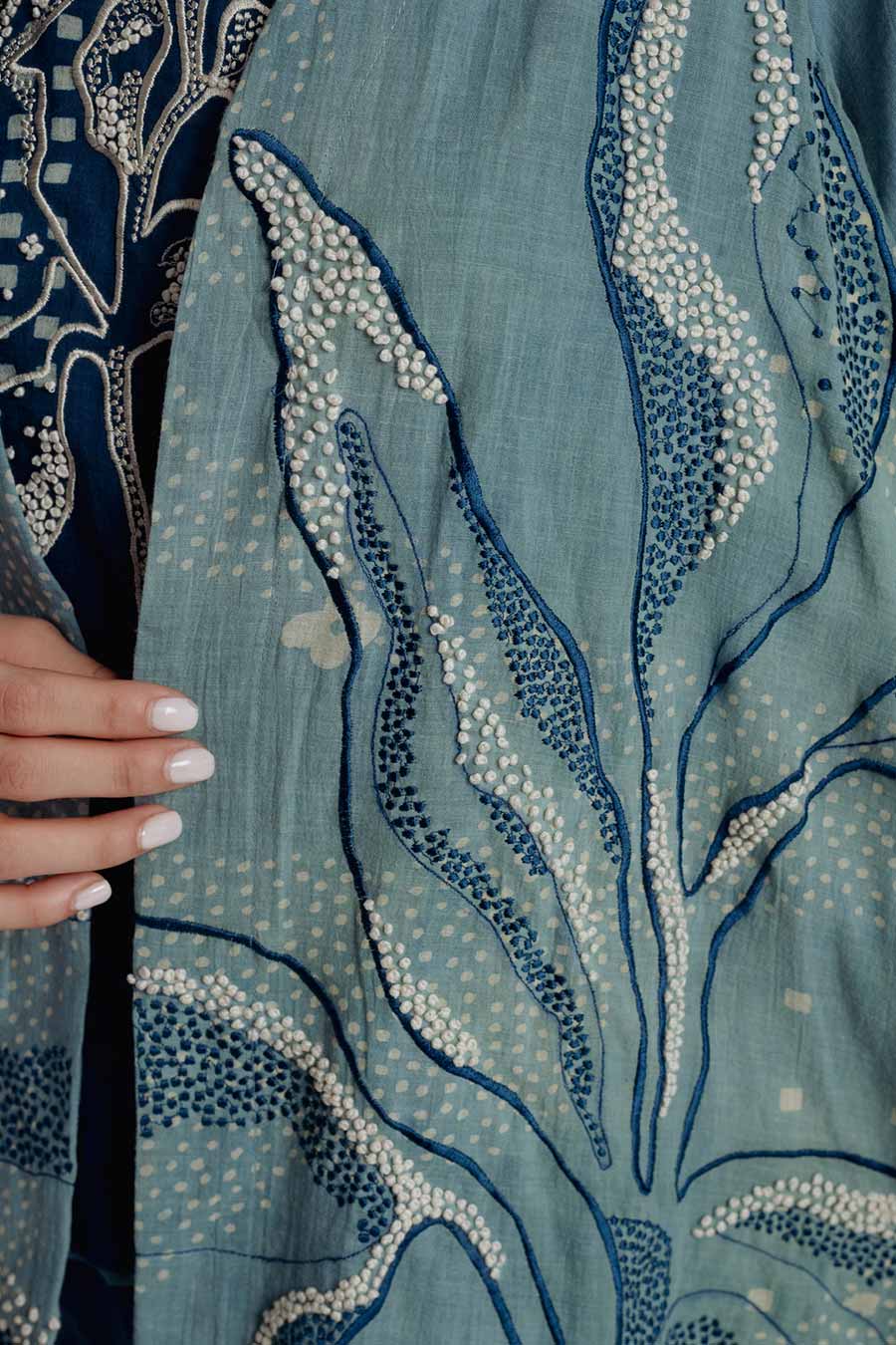 Indigo Dabu Printed Cape Overlay