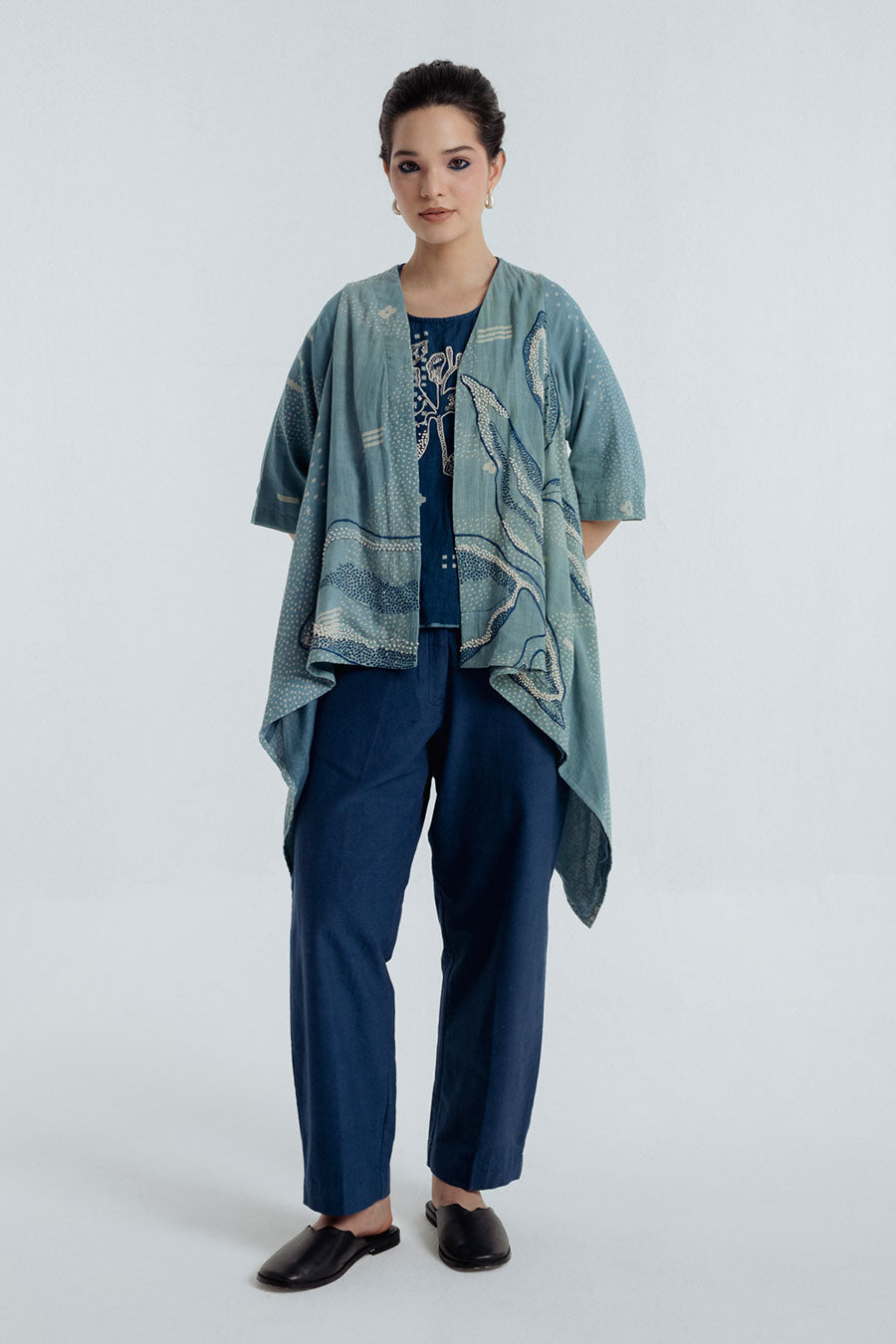 Indigo Dabu Printed Cape Overlay