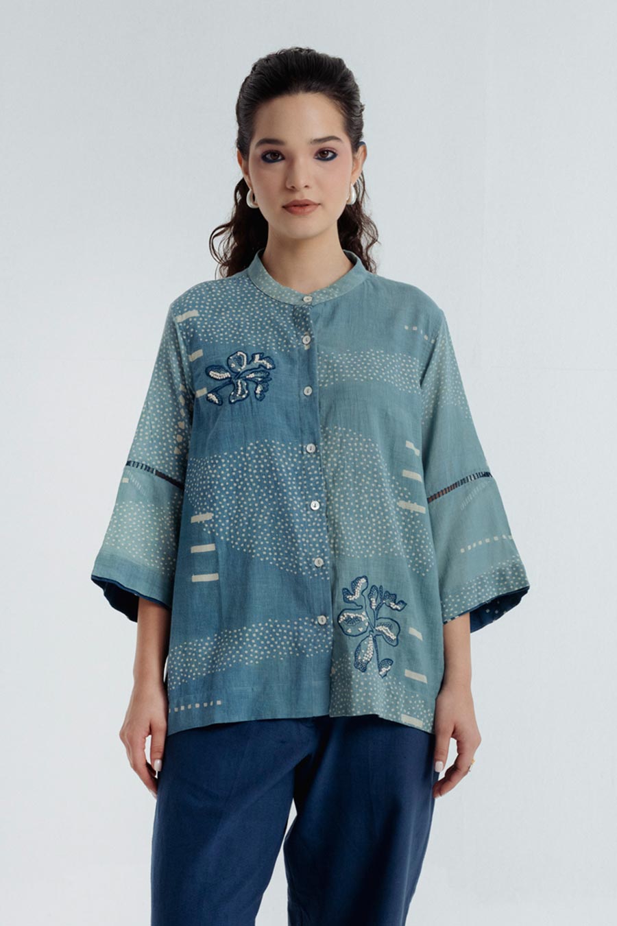Indigo Dabu Printed Sky Shirt