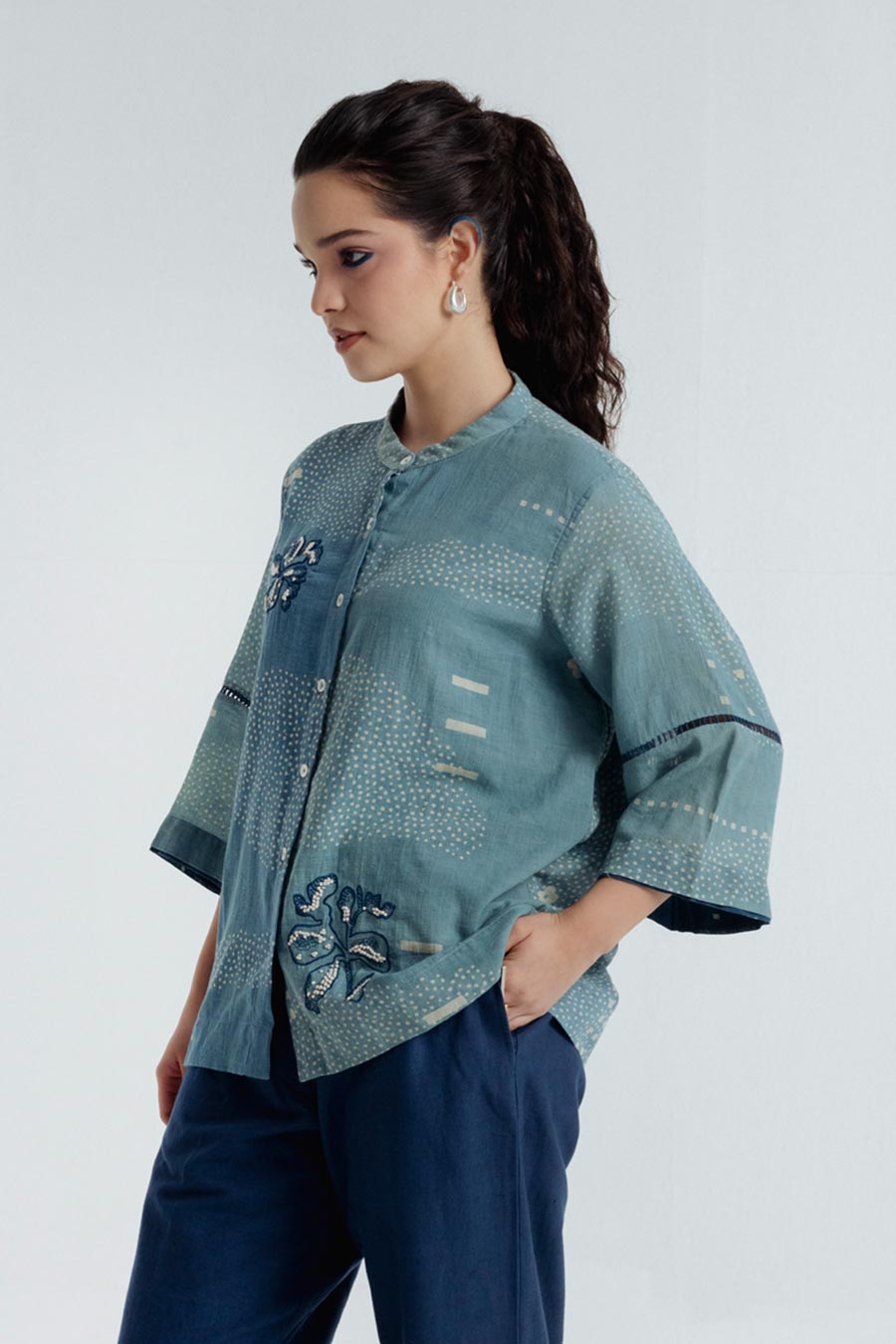Indigo Dabu Printed Sky Shirt