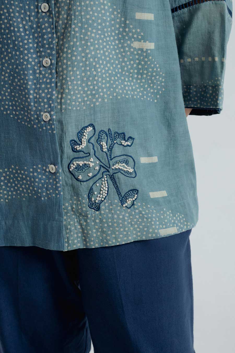 Indigo Dabu Printed Sky Shirt
