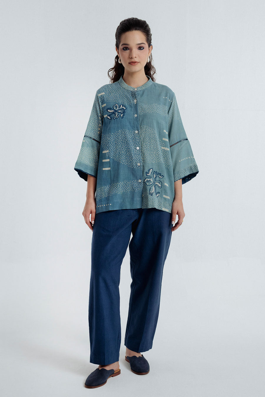 Indigo Dabu Printed Sky Shirt