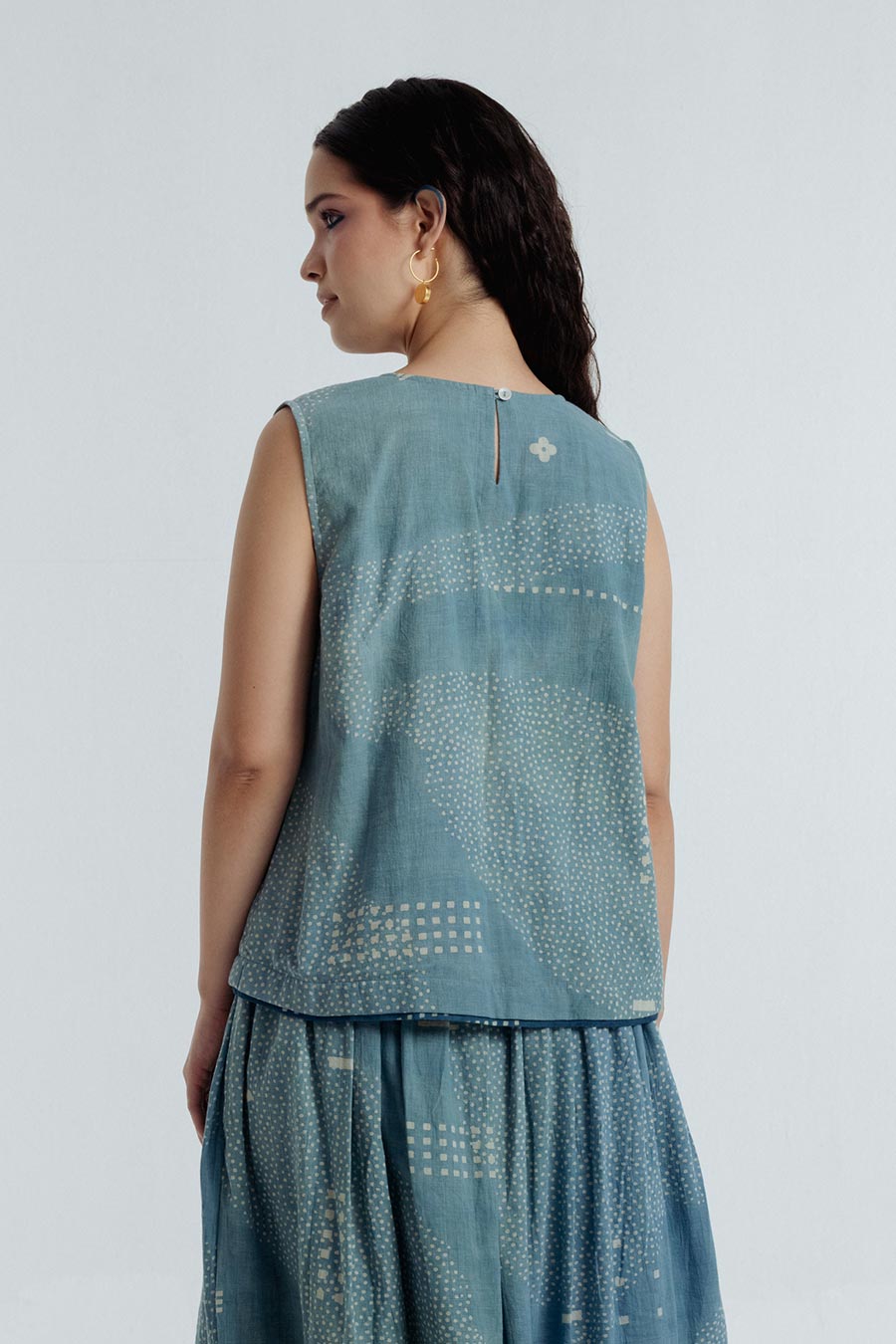 Indigo Dabu Printed Sky Top