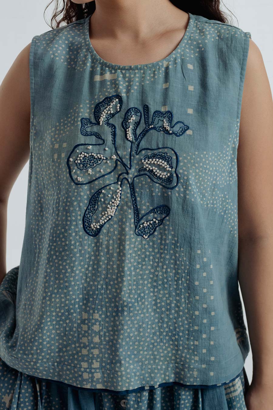 Indigo Dabu Printed Sky Top