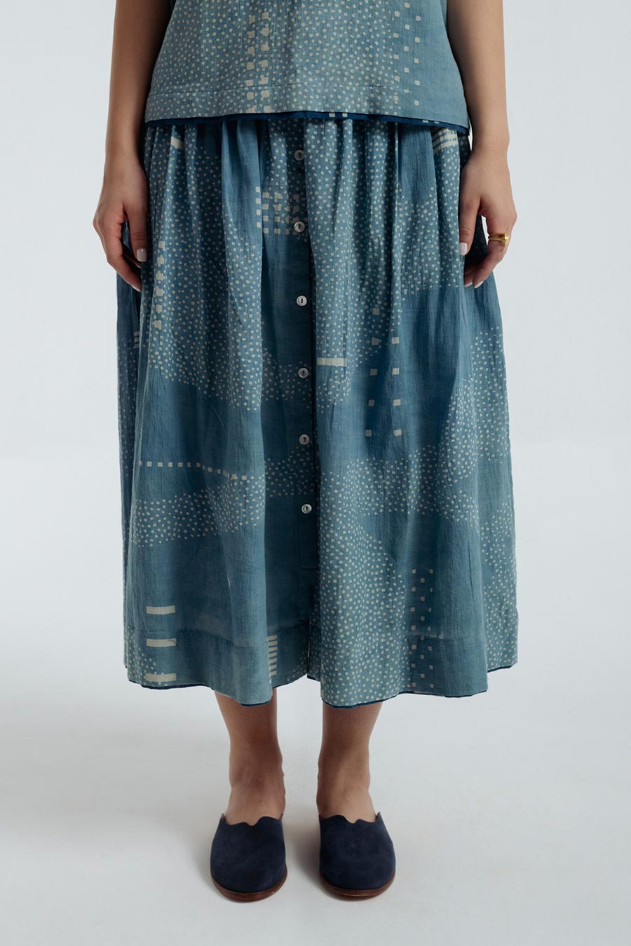 Indigo Dabu Printed Skirt