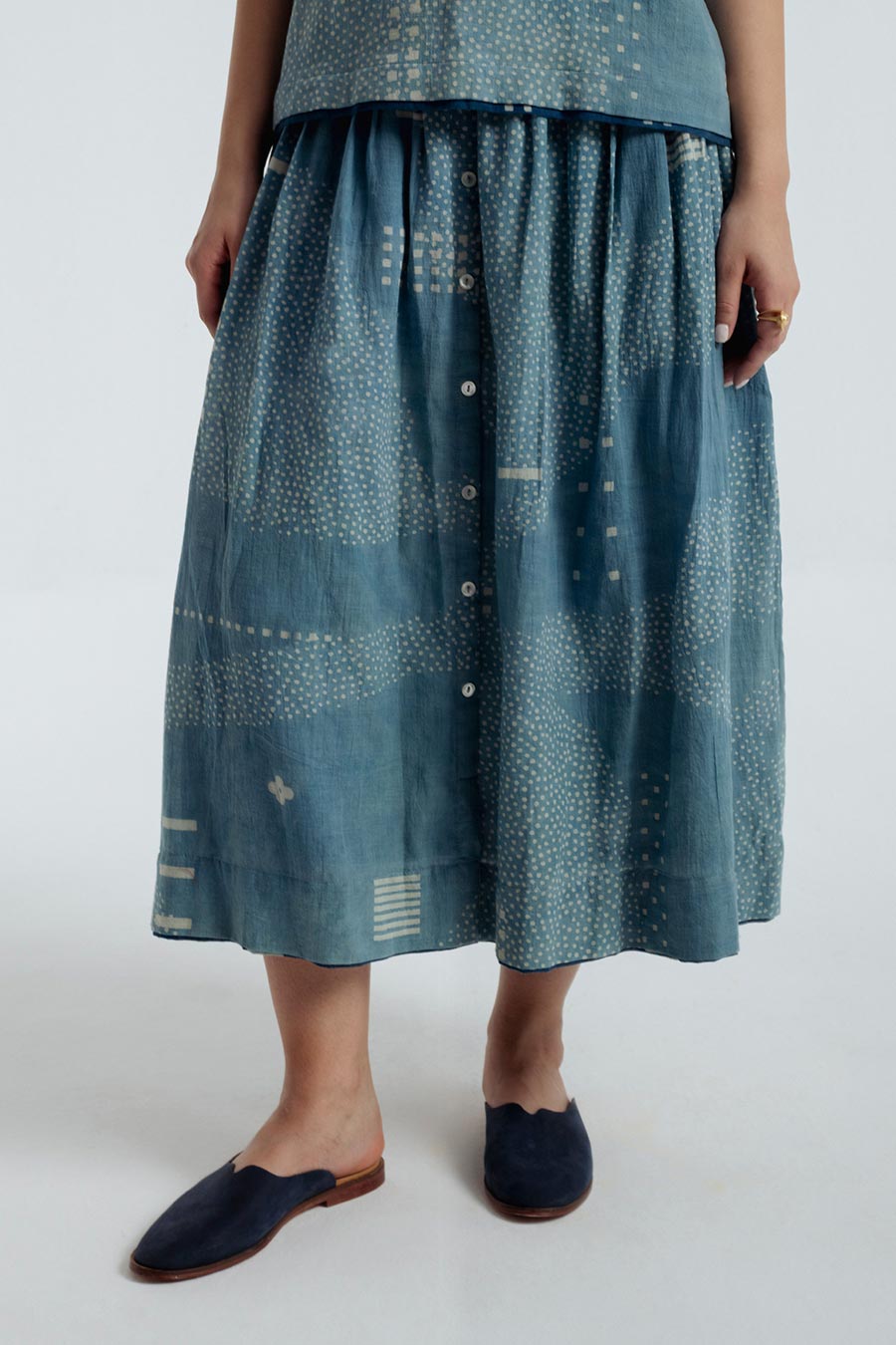 Indigo Dabu Printed Skirt