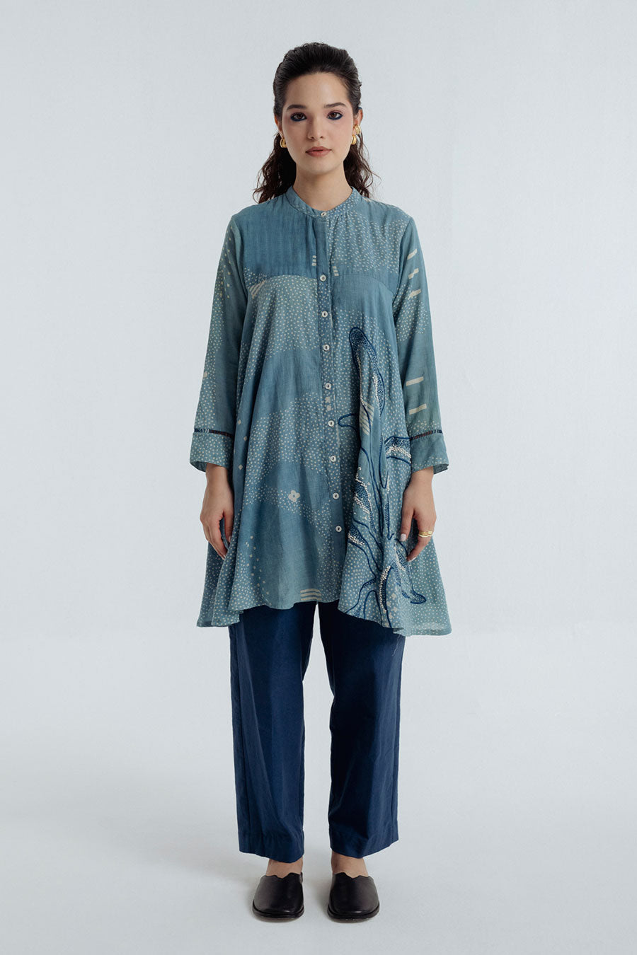 Indigo Dabu Printed Flare Co-Ord Set