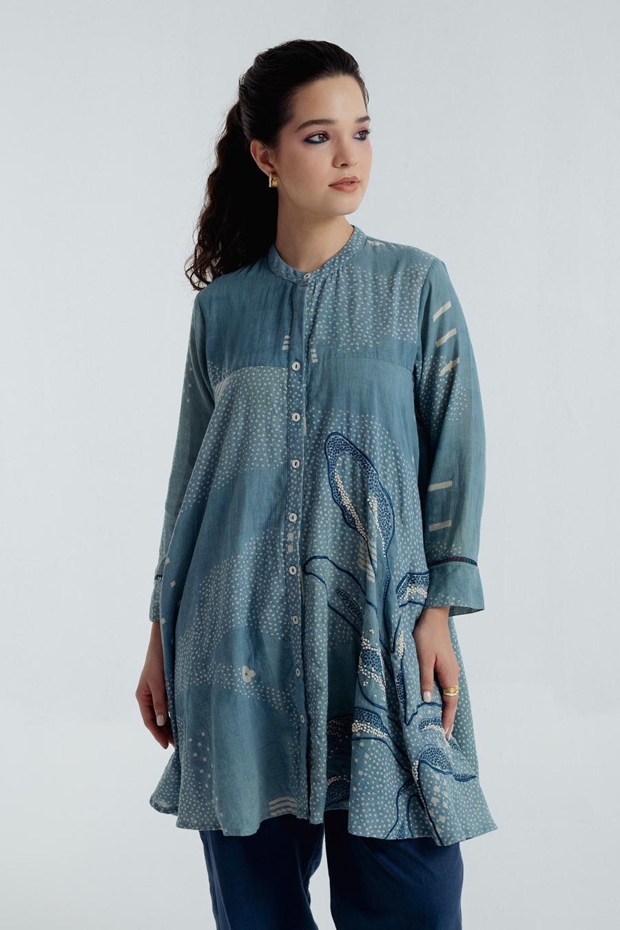 Indigo Dabu Printed Flare Co-Ord Set