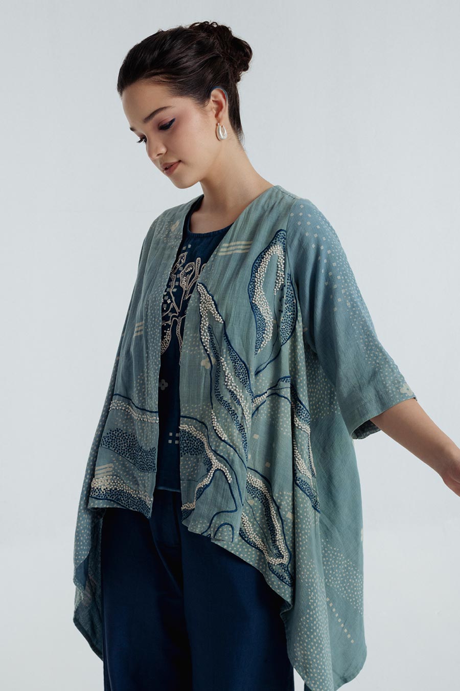 Indigo Dabu Printed Tri Co-Ord Set