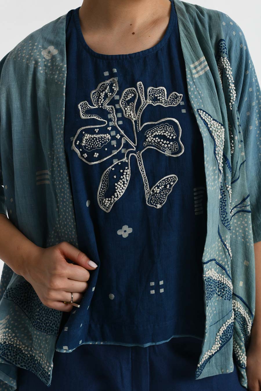 Indigo Dabu Printed Tri Co-Ord Set