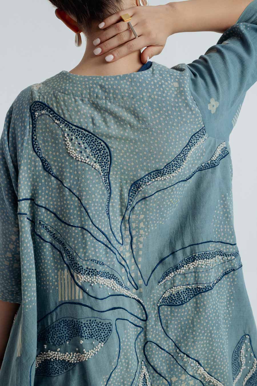 Indigo Dabu Printed Tri Co-Ord Set