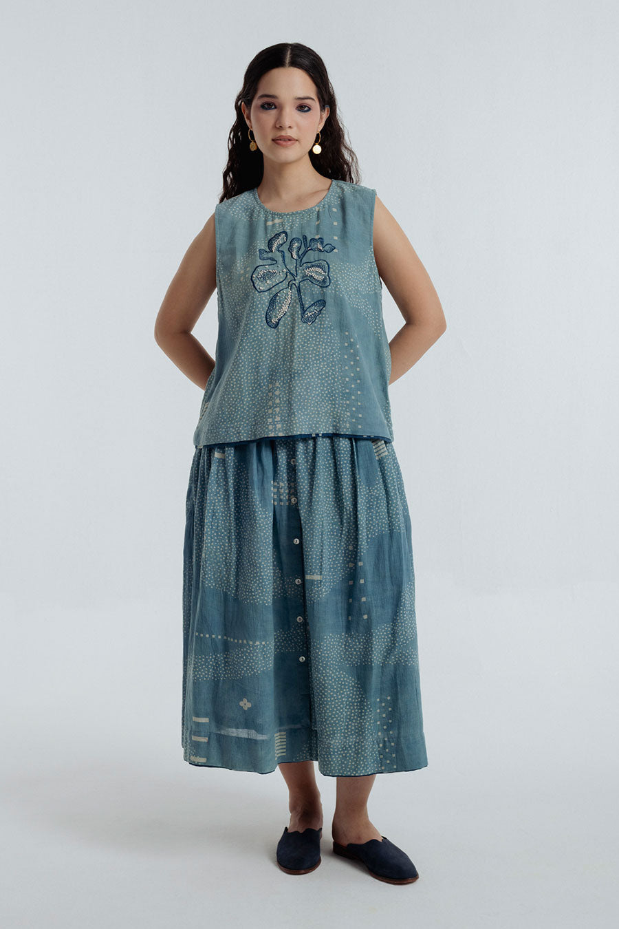 Indigo Dabu Printed Sky Co-Ord Set