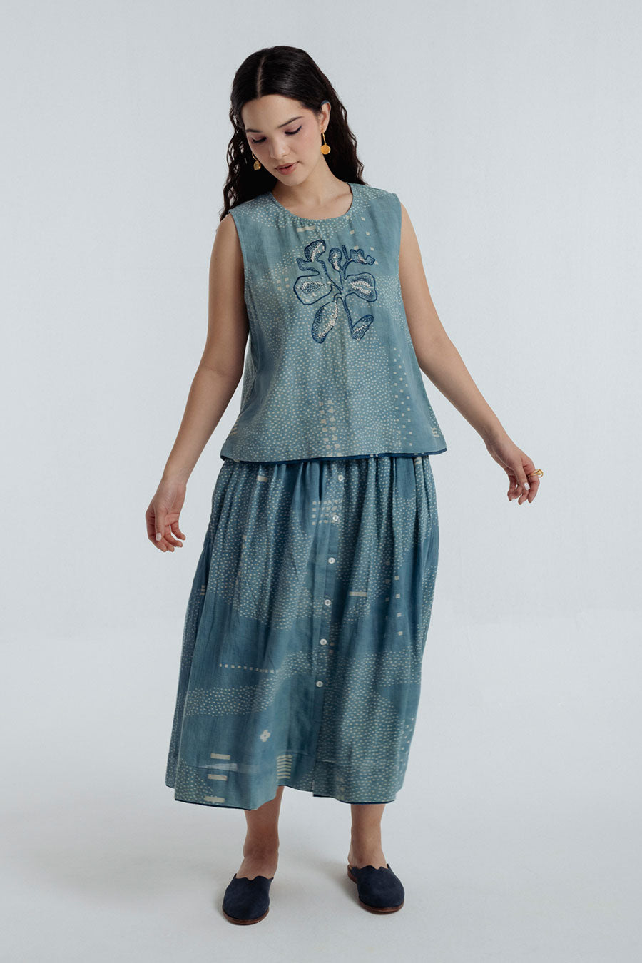 Indigo Dabu Printed Sky Co-Ord Set