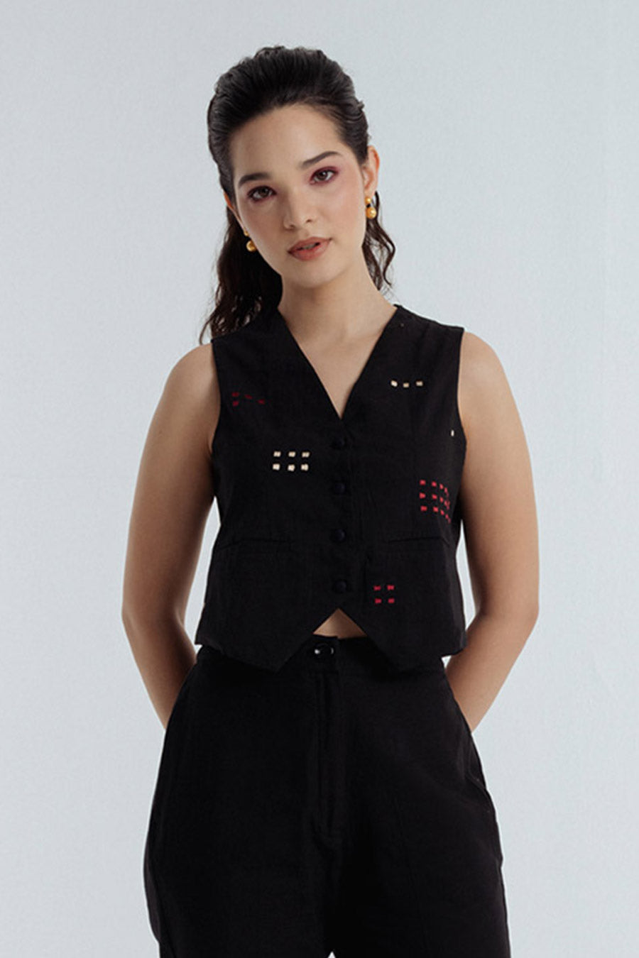 Black Fayra Embroidered Waistcoat Top