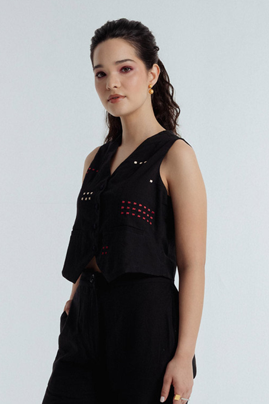 Black Fayra Embroidered Waistcoat Top