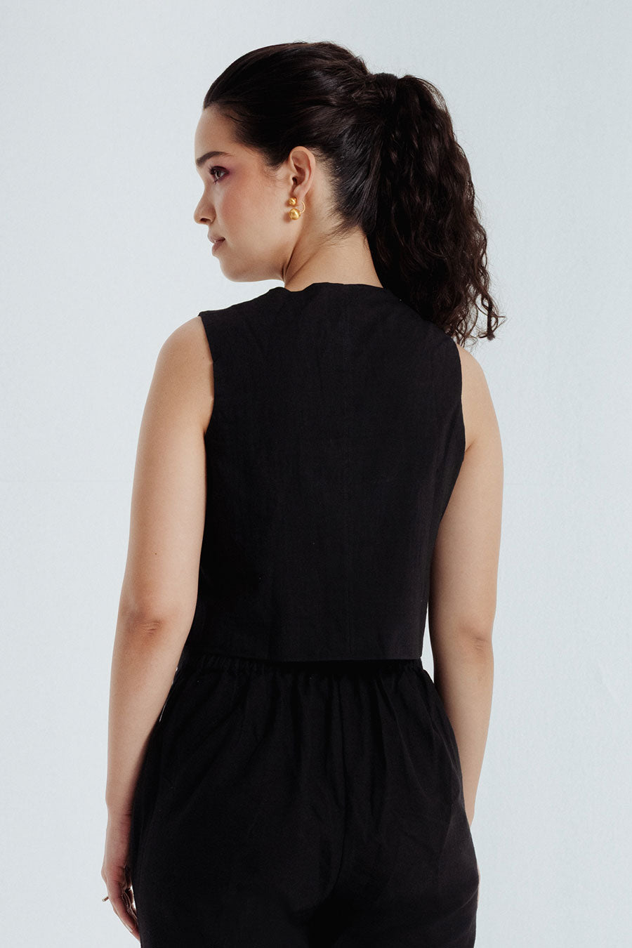Black Fayra Embroidered Waistcoat Top