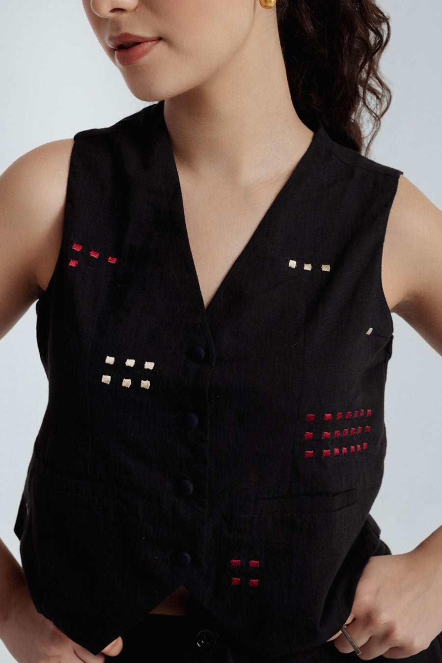 Black Fayra Embroidered Waistcoat Top