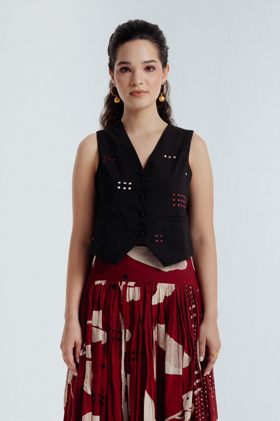 Black Fayra Embroidered Waistcoat Top