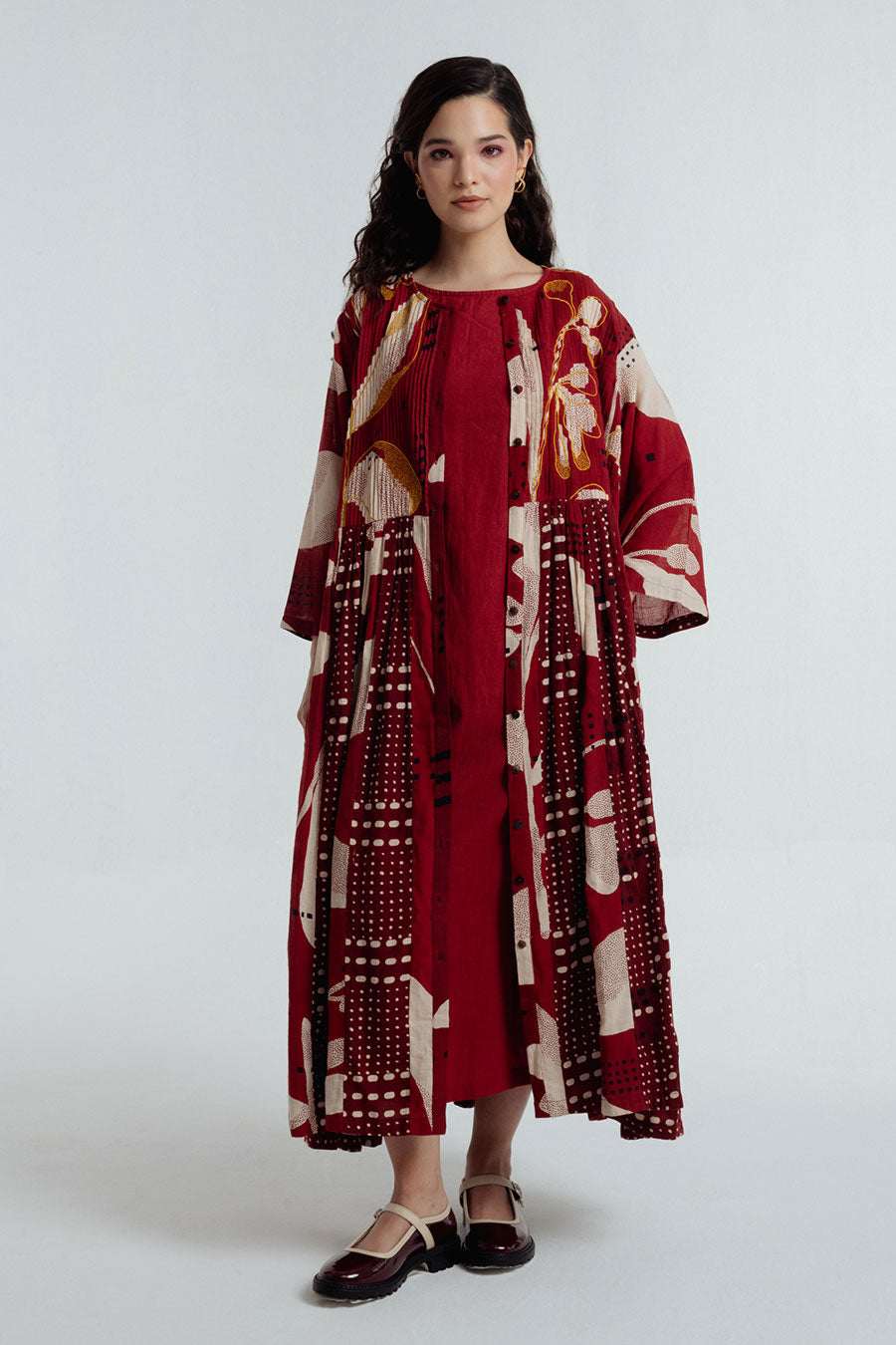 Red Madder Dabu Printed Jacket & Dress Set